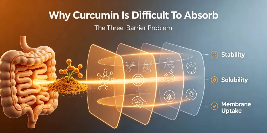 Why Curcumin Is Difficult To Absorb-The ThreeBarrier Problem Why Curcumin Is Difficult To Absorb-The ThreeBarrier Problem